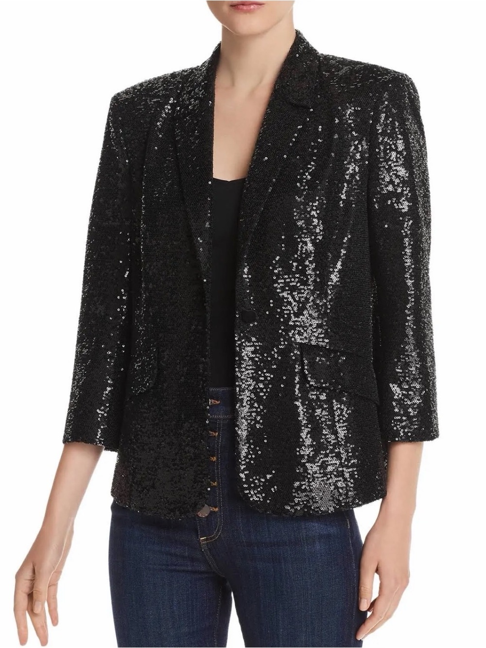 cinq a sept Black Sequin Blazer Jacket